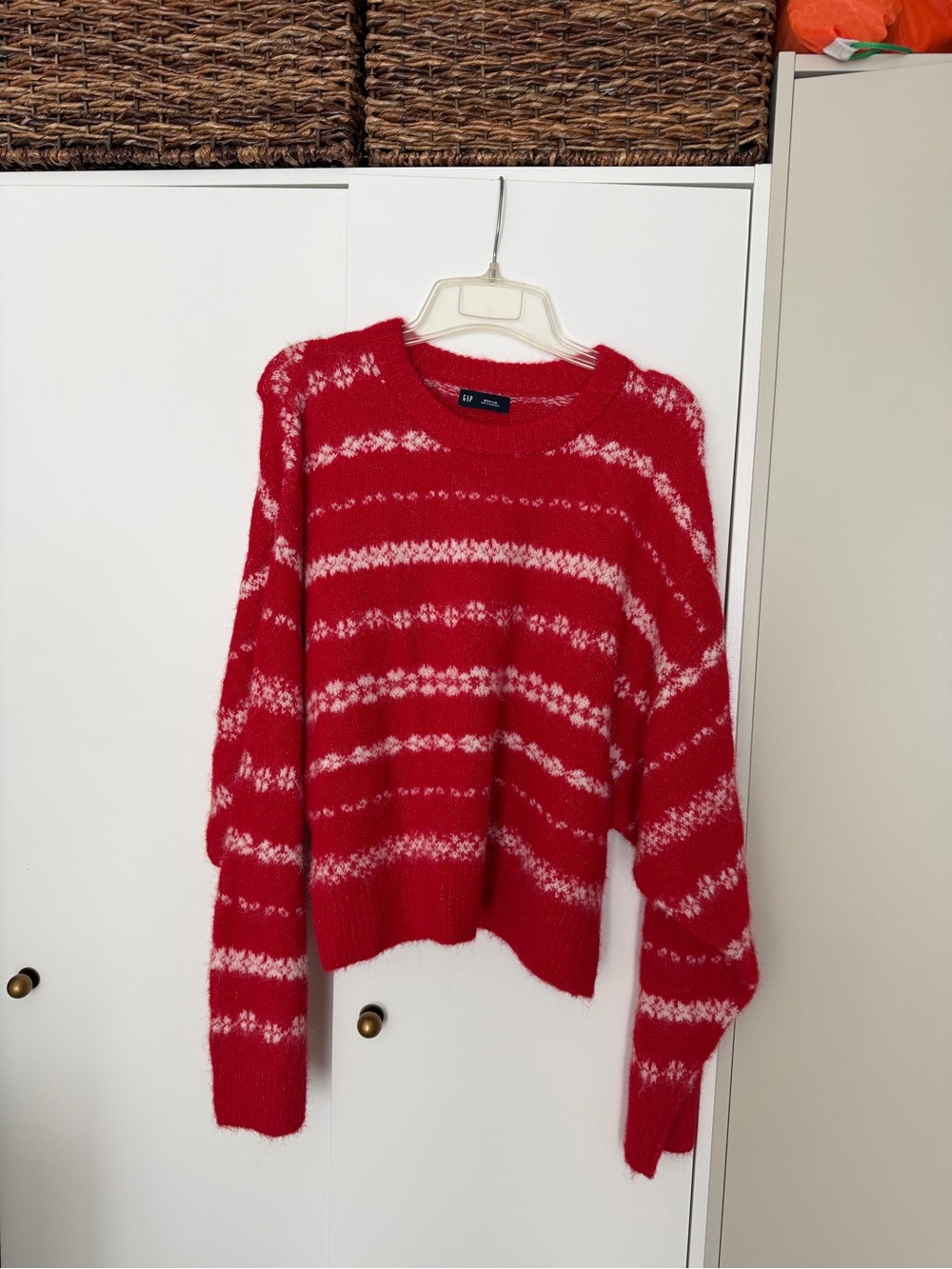 GAP Red and White Holiday Striped Crewneck Sweater